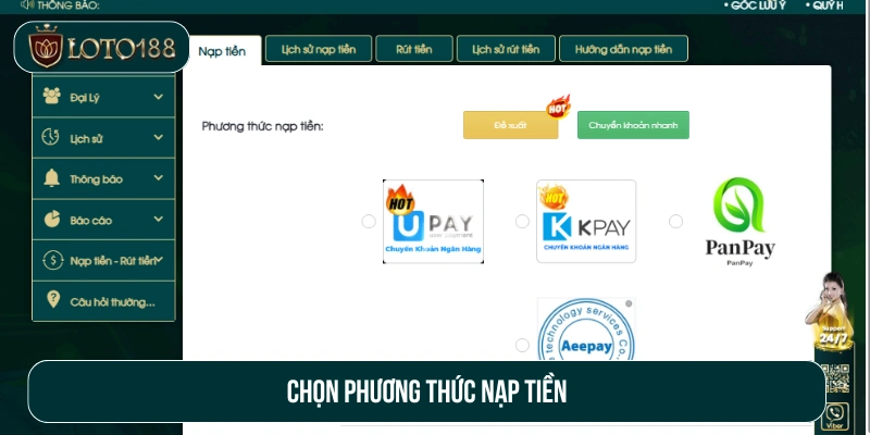 Chọn phương thức nạp thích hợp 