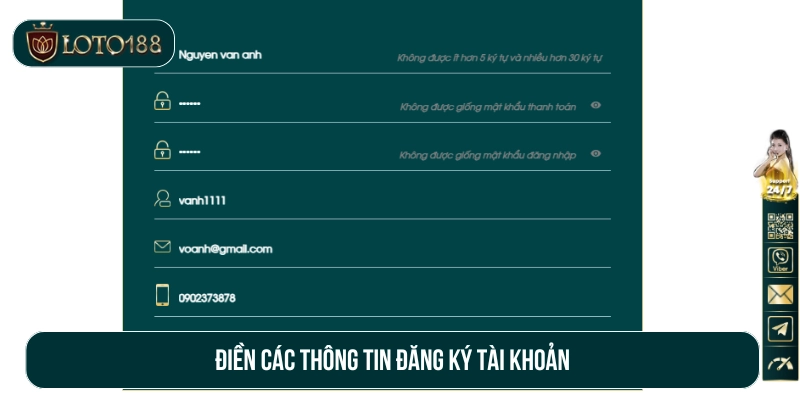 Điền những dữ liệu nhà cái đã yêu cầu vào ô trống