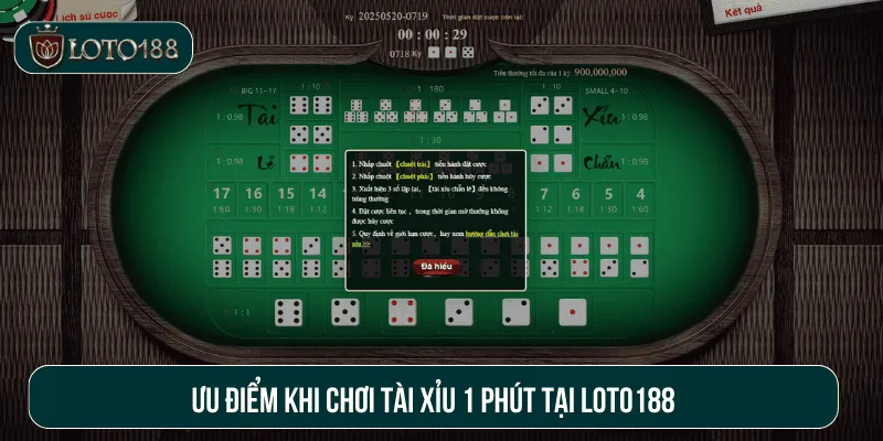 Ưu điểm khi chơi tài xỉu 1 phút tại loto188